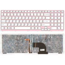 Клавиатура для ноутбука Sony Vaio (SVE17) White, с подсветкой (Light), (Pink Frame) RU